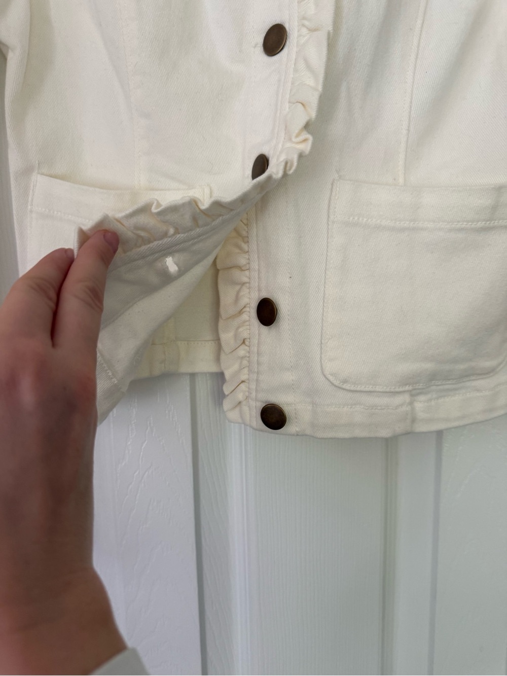 Draper James Cream Ruffle-Trim Jean Jacket - Picture 4 of 5